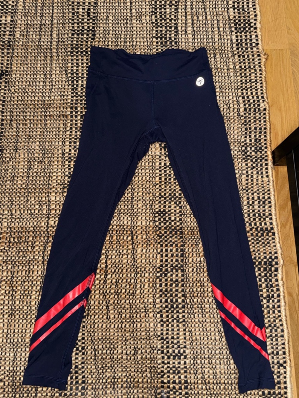 Tory Sport Navy Weightless Leggings with Red Chevron Stripe Detail